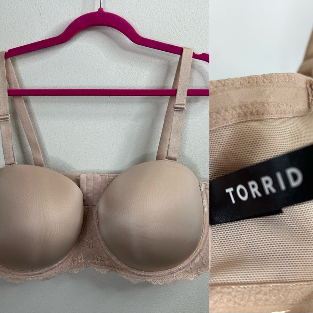 Torrid Nude Lace Bra 48DD Plus Size Feminine Sexy Strap or Strapless EUC